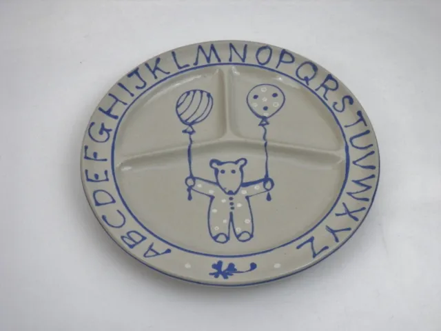 Kemper Pottery Child’s Divided 10” Dinner Plate Bear Balloon ABC’s Blue Gray