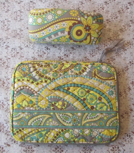 VERA BRADLEY Mini Tablet Sleeve & EYE/SUN GLASSES CASE, "Lemon Parfait" NEW