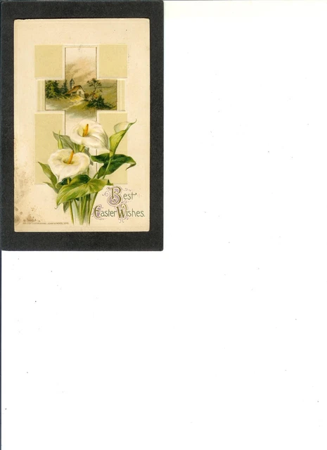 EASTER VINTAGE "Best Wished" 4-11-1914 Dedham, MA.  Church, Cross & Lily