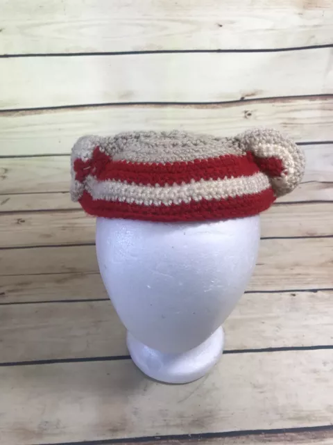 Winter Fashion Handmade Knit Red Beige EARS HAT Cap