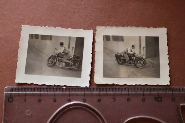 zwei tolle alte kleine Fotos - Mann mit Oldtimer Motorrad - Rennmaschine ? 1932