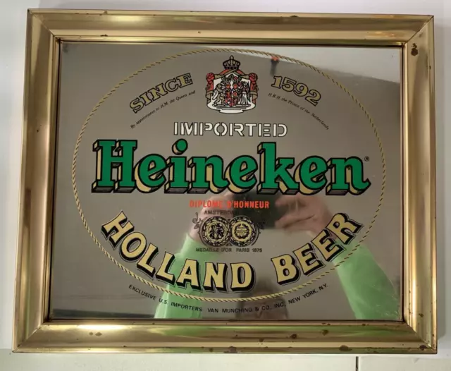 Vintage Imported Heineken Glass Mirror Man Cave