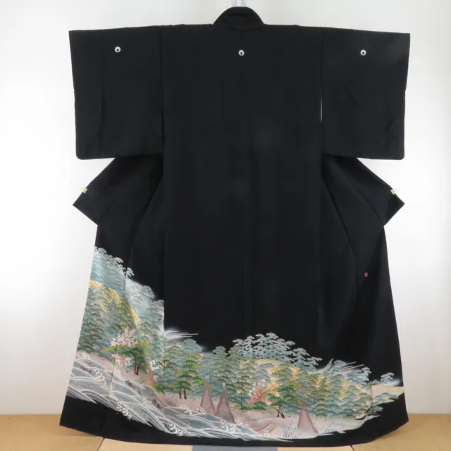 Black Tomesode Kimono Kaga Yuzen Silk Kenichiro Kobayashi Black 63.8inch Women's