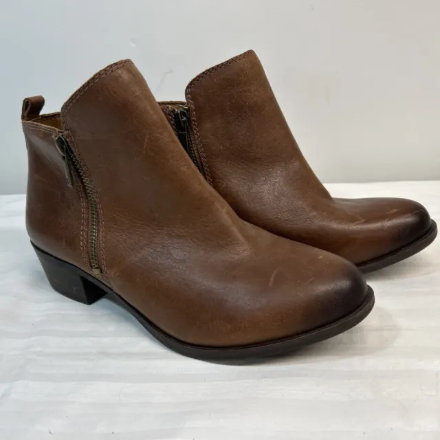 Lucky Brand Women's Basel Bootie Size 8W Boots Shoes Toffee Brown Ankle Leather