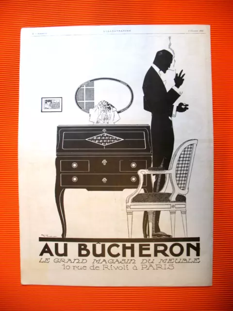 PUBLICITE DE PRESSE AU BUCHERON MOBILIER ILLUSTRATION RENé VINCENT AD 1924
