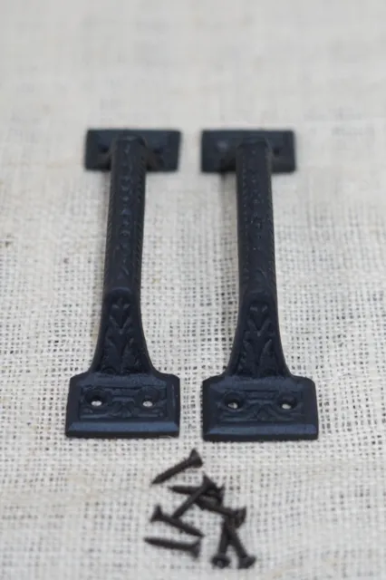 2 Cast Iron Black Handles Gate Pull Shed Door Barn Handle Drawer Pulls 6 1/4" 3