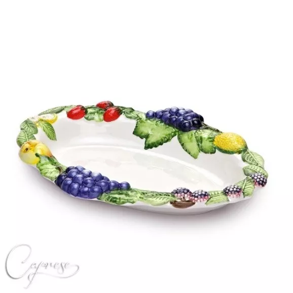 Bassano Ceramic Hand Painted Oval Dish 37 CM Fruit Motif from Italy New