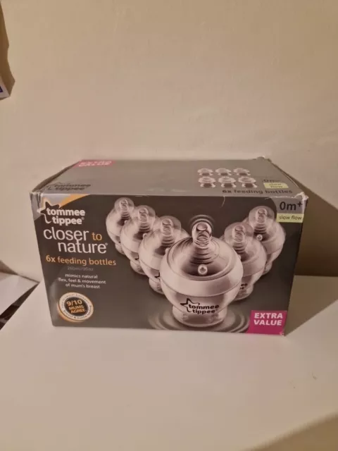 6 x Tommee Tippee Closer to Nature Baby Feeding Bottle Pack 260ml 9oz 0m+