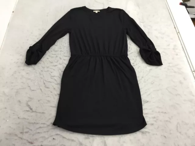 Zenana Outfitters Shirt Dress Womens L Large Black Roll Tab Pockets Elastic
