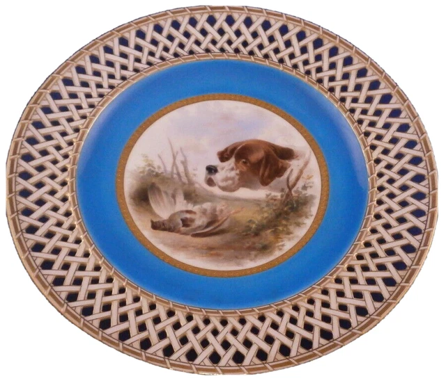 Ancien 1872 Minton Porcelaine Chien Oiseau Chasse Scene Plaque Porzellan Teller