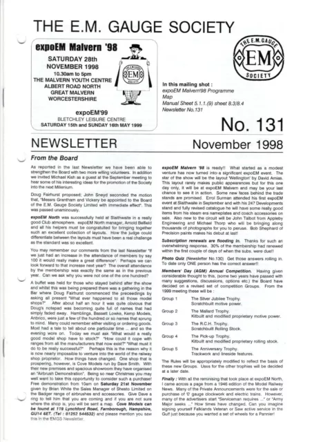 The Em Gauge Society 12 Page Newsletter No. 131 November 1998 - Ex Condition