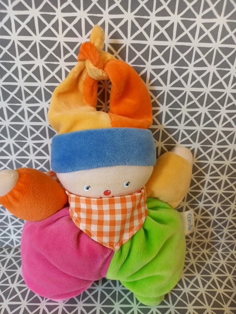 Doudou peluche poupée lutin grelot vert rose orange Corolle 2003