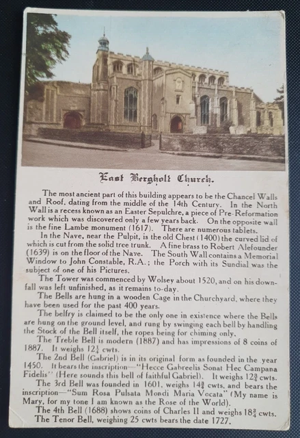 Unposted Vintage Photochrom Co Postcard - East Bergholt Church  b2