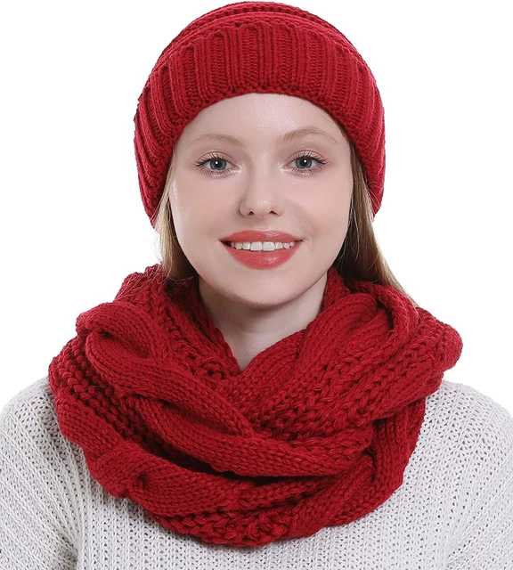 Bufanda Y Gorro Grueso Tejidos De Punto Beanie Cuellera De Mujer Para Invierno 8