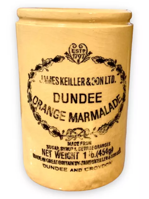 JAMES KEILLER & SONS DUNDEE Antique Marmalade 1lb Jar Stoneware Crock London