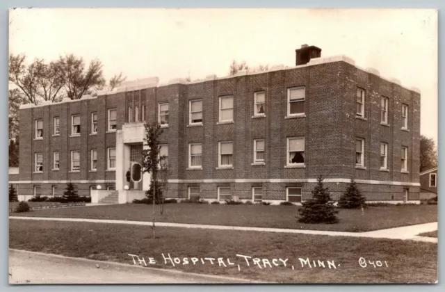 Tracy Minnesota~The Hospital~Art Deco Front Door~1930s Real Photo Postcard~RPPC