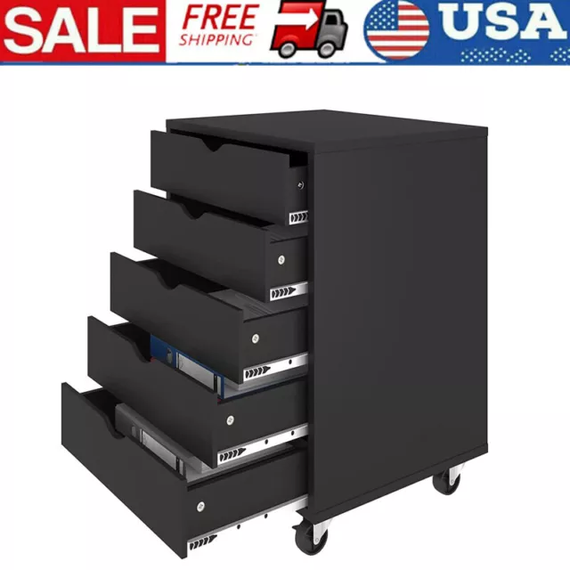 5-Drawer Wooden File Cabinet Chest Mobile Organizer Office Storage Home Office