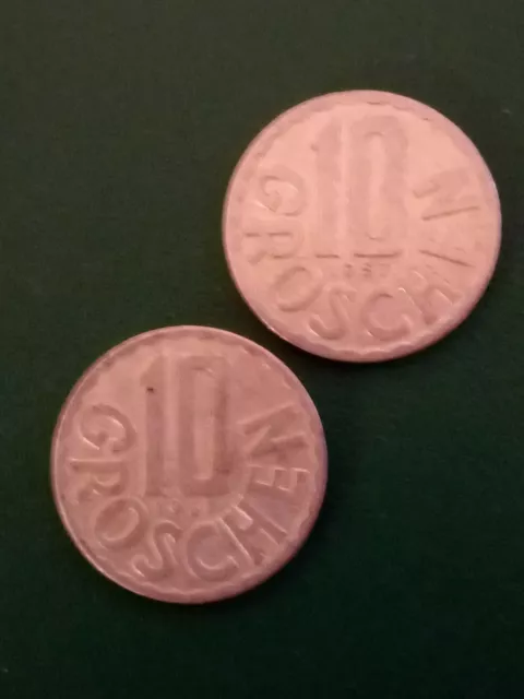 2 x 1957 Austria 10 groschen coins. Circulated & Collectable!
