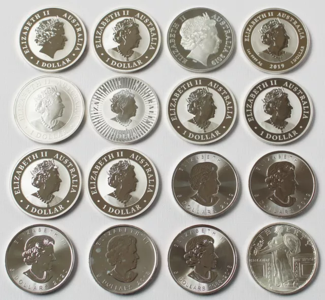 Sammlung 53 x 1 Unze Oz Feinsilber 999 Silber 1648 g diverse Länder + Währungen 2