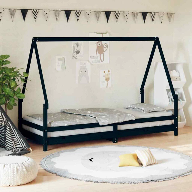 Giroletto per Bambini Nero 80x200 cm in Legno Massello di Pino vidaXL