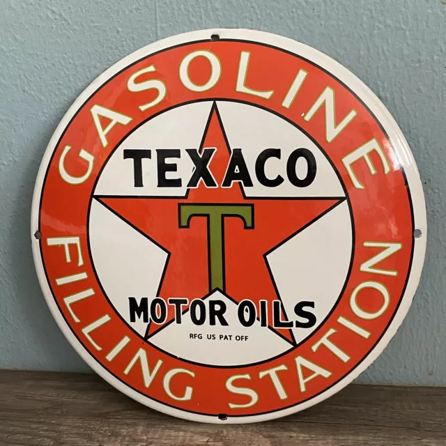 Vintage Texaco Gasoline Porcelain Sign Gas Motor Oil Filling Station Pump Plate