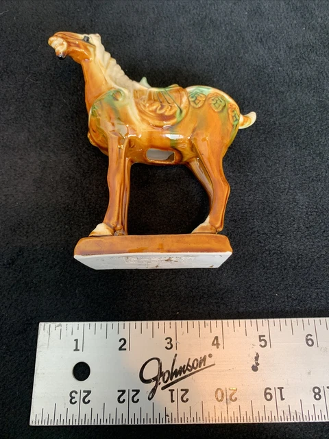 Vintage Chinese Tang Dynasty Drip Style Glaze Ceramic War Horse Figurine