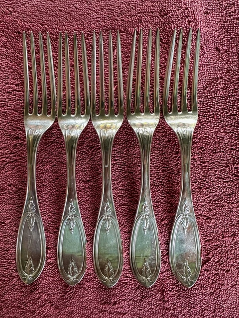 5 Vintage wonderful Mid 19 Century 7 3/8" Coin Silver Dinner Forks By A. PITTS.