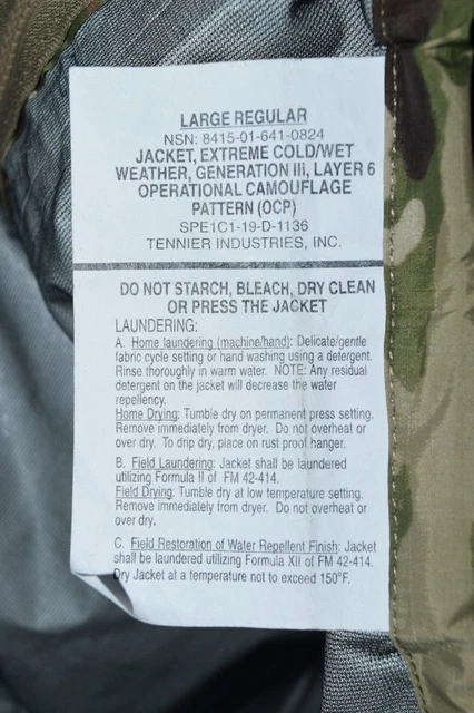 Gen Iii L6  Ocp  Extreme Cold Wet Weather Jacket Ecwcs Size: Large Regular Used 2
