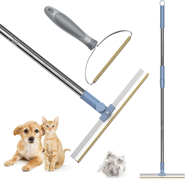Pet Hair Remover Bundle - Adjustable Length Carpet Rake & Portable