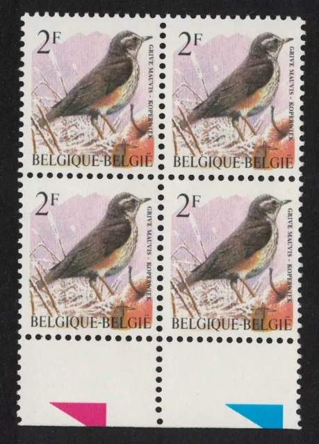 Belgium Redwing Bird Buzin 'Grive mauvis' 2f Block of 4 1996 MNH SG#3304