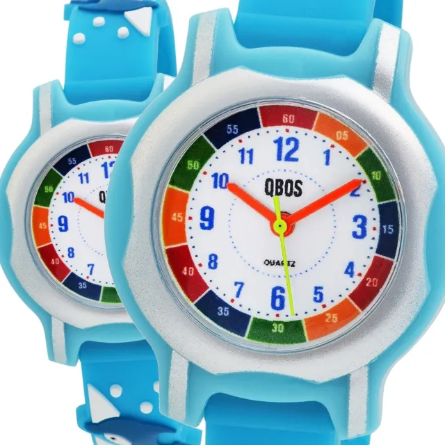 Dauphin Montre pour Enfants De Qbos Blanc Bleu Garçon Fille Analogue en Silicone