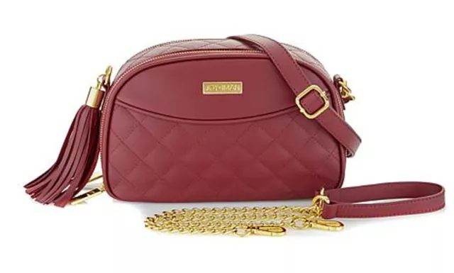 JOY & IMAN Diamond Quilted Genuine Leather Crossbody with RFID ~ Burgundy $99