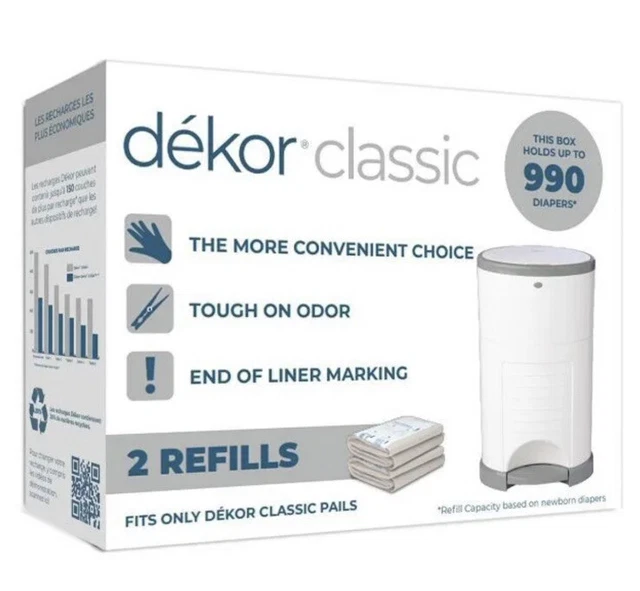 Dekor Classic Diaper Pail Refills | 2 Count | Most Economical Refill System E12