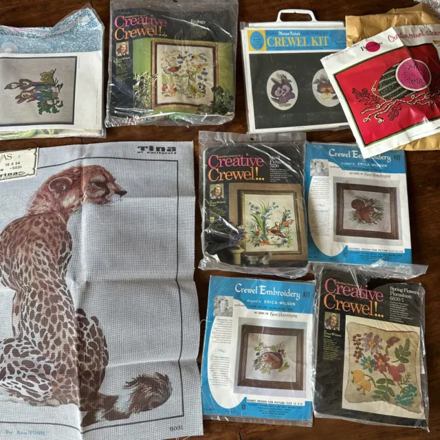 Vintage Lot 9 Crewel Stitchery Kit Paragon Tina Erica Wilson Marion Nichols NOS