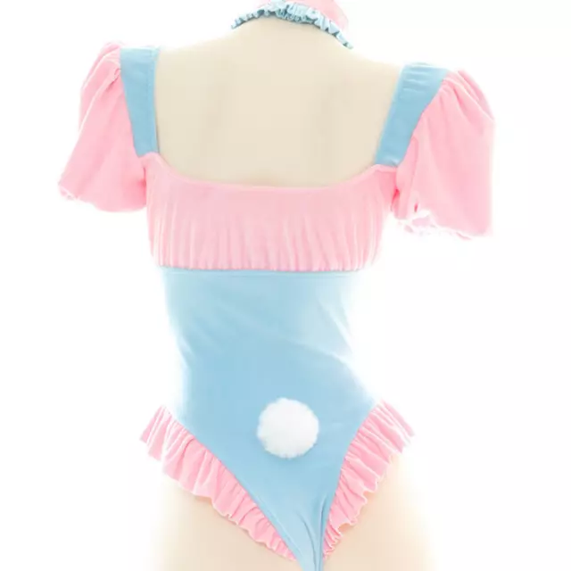 Femme Peluche Lapin Pyjama Manche Courte à Volants Ras Du Cou Doux Cute Cosplay 3