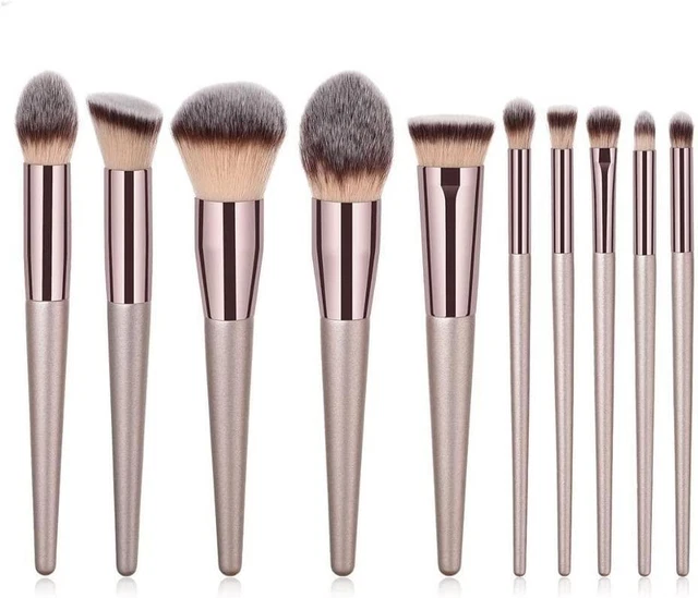 Juego de 10 cepillos de maquillaje cosmético profesional de champán dorado ¡ENVÍO RÁPIDO! B59