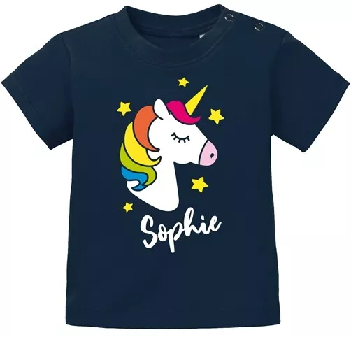 Baby T-Shirt mit Namen Einhorn Aufdruck personalisierbar Namensgeschenk Mädchen