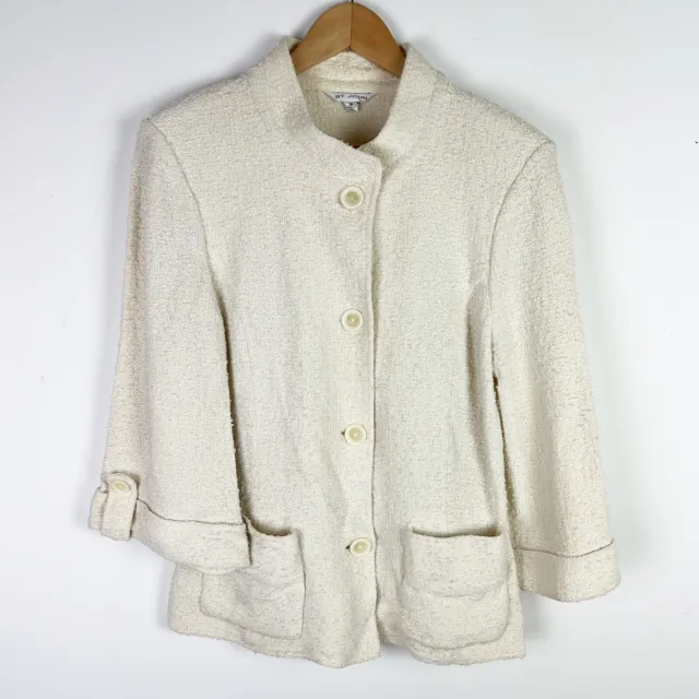 St. John Cream Blazer Tweed Jacket Size 16