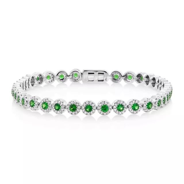 Femmes 3.19 Carats 14K or Blanc Vert Tsavorite Grenade Diamant Bracelet Tennis