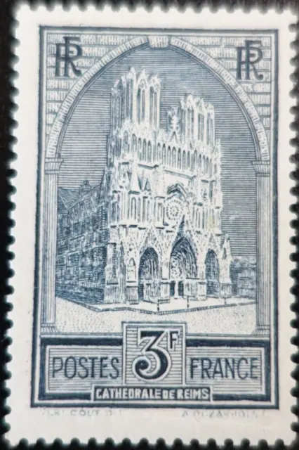 Frankreich Briefmarke Kathedrale von Reims N° 259 Art I neuer Stempel MH (A Pli