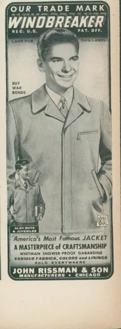 1944 Windbreaker Rissman Famous Jacket Buy War Bonds Vtg Print Ad L32