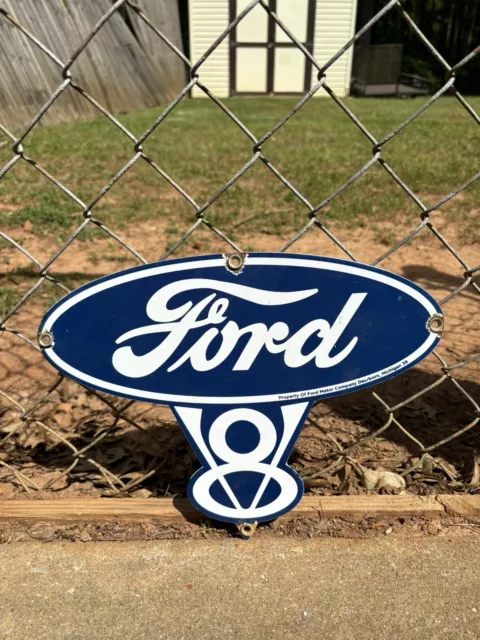 Vintage Porcelain Ford V8 Gas And Oil Sign