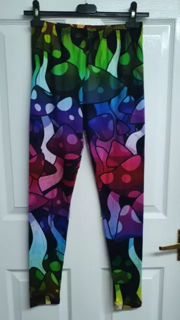 KUKUBIRD Leggings Psychedelic Toadstool Design Stretchy Jersey type fabric S-M