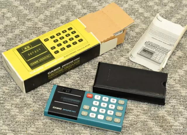 Vintage Casio Personal-Mini Calculator AD-2S - Japan, Blue w/ BOX, Case + Manual