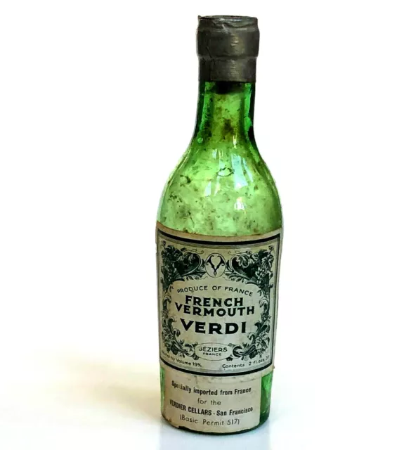Verdi Vermouth Miniature Liquor Bottle French Product Green Glass Empty Vintage
