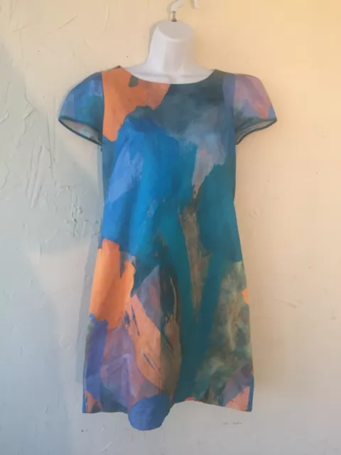 6) MILLY WORN ONCE! Watercolor Cotton Silk Satin Sheath Dress GORGEOUS!!