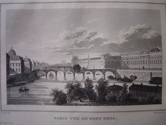 Engraving of PARIS view of the bridge new department of the Seine