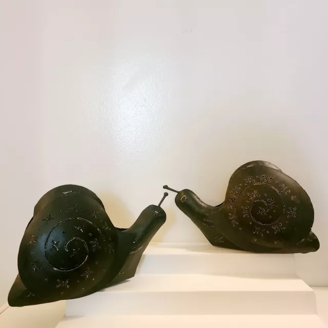 2 Vtg 6×10 Metal SNAIL In/Outdoor Tea Light Voltive Candle Holders POTTERY BARN