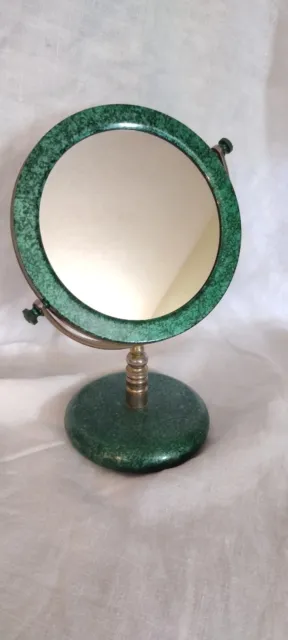 Green Marbled Look & Metal Two-Sided Swivel Vanity Mirror - Possibly Vintage?