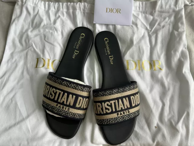 Dway slide black and beige embroidered cotton 2025